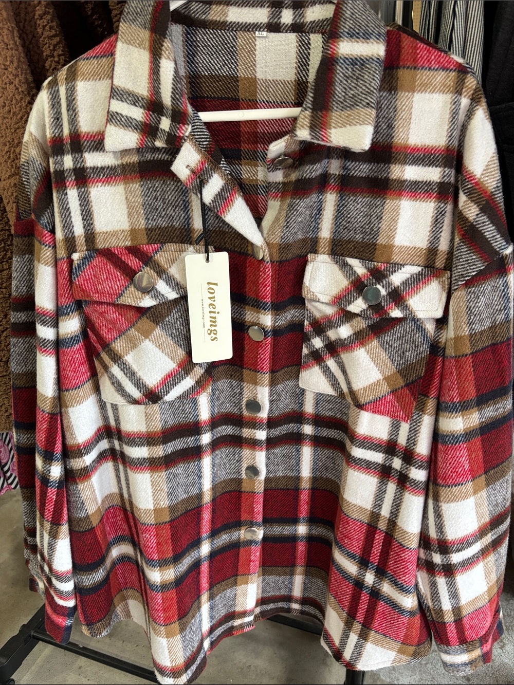 Loveimgs Red Plaid Shacket with Chest Pockets